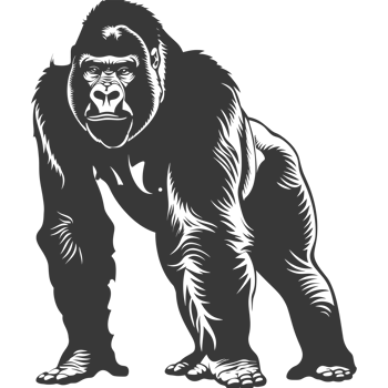 AI generated Silhouette gorilla animal black color only full body png