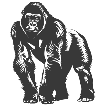 AI generated Silhouette gorilla animal black color only full body png
