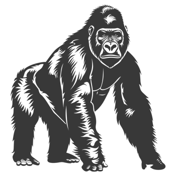 AI generated Silhouette gorilla animal black color only full body png