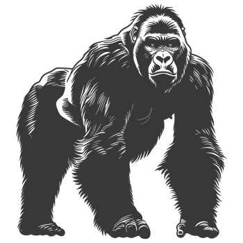 AI generated Silhouette gorilla animal black color only full body png