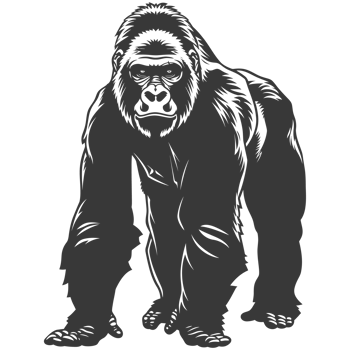 AI generated Silhouette gorilla animal black color only full body png