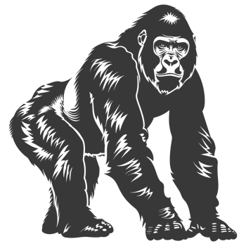 AI generated Silhouette gorilla animal black color only full body png