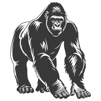 AI generated Silhouette gorilla animal black color only full body png