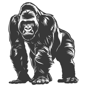 AI generated Silhouette gorilla animal black color only full body png