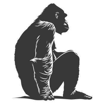 AI generated Silhouette gorilla animal black color only full body png