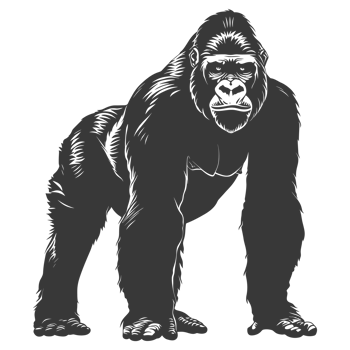 AI generated Silhouette gorilla animal black color only full body png