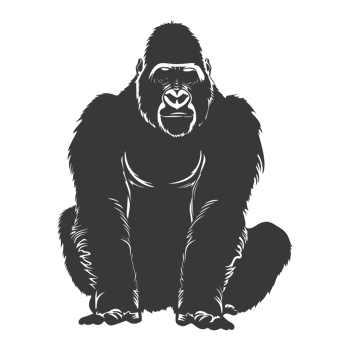 AI generated Silhouette gorilla animal black color only full body png