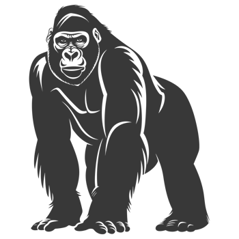 AI generated Silhouette gorilla animal black color only full body png