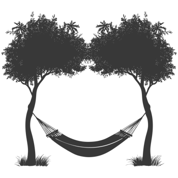 AI generated Silhouette hammock install in two tree black coloronly png