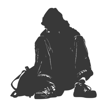 AI generated Silhouette homeless black color only full body png