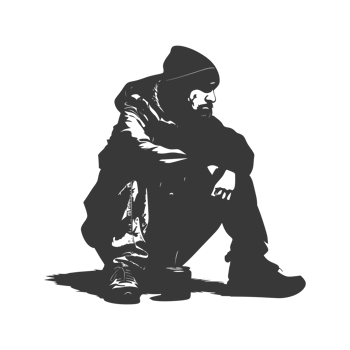 AI generated Silhouette homeless black color only full body png