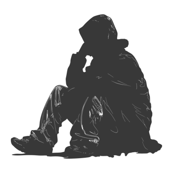 AI generated Silhouette homeless black color only full body png