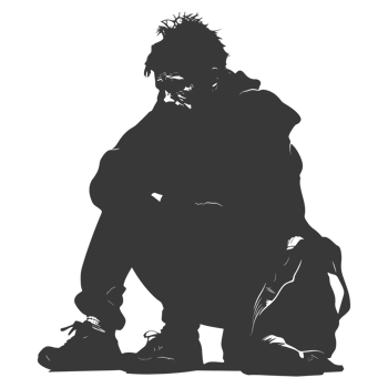 AI generated Silhouette homeless black color only full body png