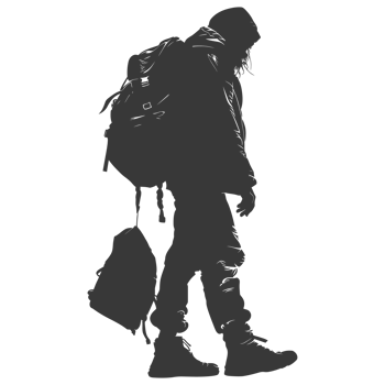 AI generated Silhouette homeless black color only full body png