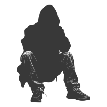 AI generated Silhouette homeless black color only full body png