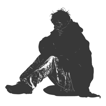 AI generated Silhouette homeless black color only full body png