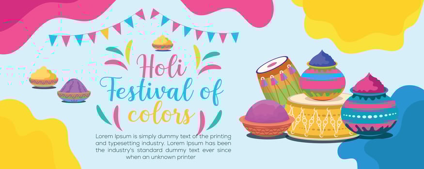 Happy Holi colorful banner template indian hinduism festival celebration, social media poster design and horizontal banner template for holi festival celebration vector