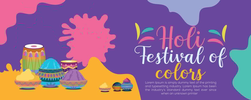Happy Holi colorful banner template indian hinduism festival celebration, social media poster design and horizontal banner template for holi festival celebration vector