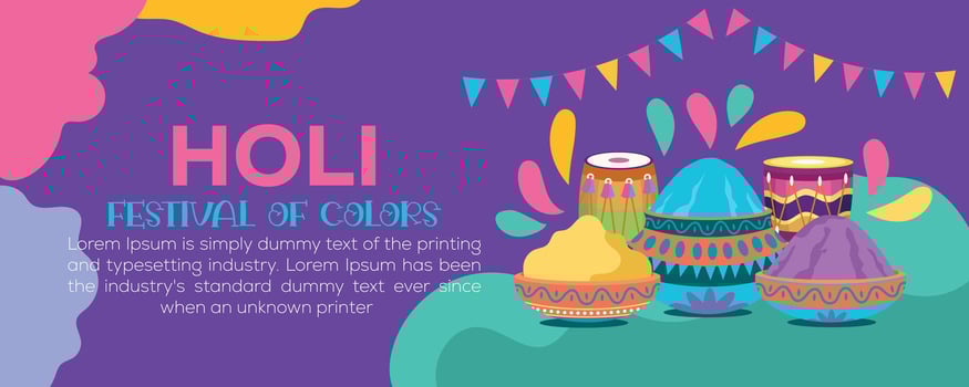 Happy Holi colorful banner template indian hinduism festival celebration, social media poster design and horizontal banner template for holi festival celebration vector