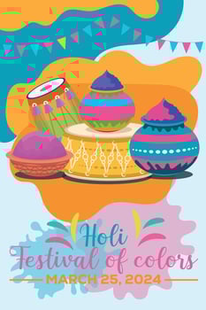 Happy Holi colorful banner template indian hinduism festival celebration, social media poster design and horizontal banner template for holi festival celebration vector