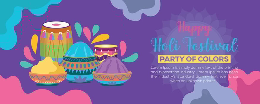 Happy Holi colorful banner template indian hinduism festival celebration, social media poster design and horizontal banner template for holi festival celebration vector