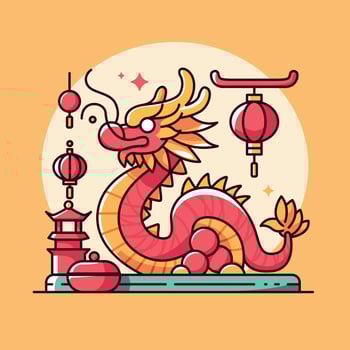 red and gold dragon chinese new year 2024 illustration vector