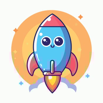 Cute rocket flying to the space cartoon vector flat illustration