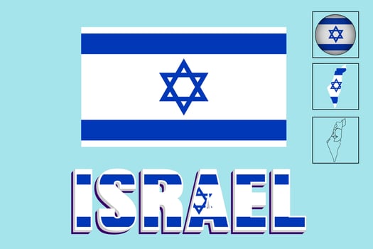 Map of Israel and vector illustration of the Israeli flag