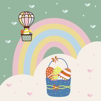 ester egg in the basket colorful eggs vector illustration parachute riding ester egg flying in the sky