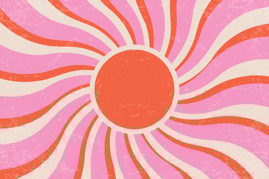 Retro summer sun background. groovy sunshine wavy rays in vintage grunge design. 70s radial poster. Modern illustration. vector