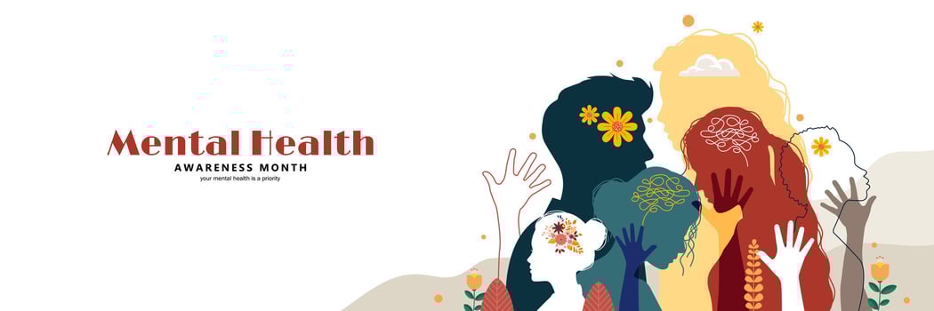 Mental Health Awareness Month banner with people silhouette vector