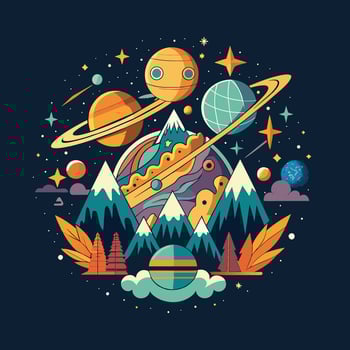 Cartoon vector illustration of planets, stars, comets and space.