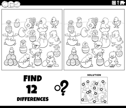 differences game with cartoon young women coloring page vector