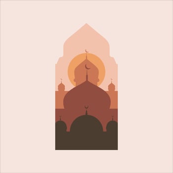 Mosque Vector Illustration,. Ramadan Kareem Eid Mubarak abstract vector design. Modern illustration with window, arch, mosque dome, crescent moon. Islamic backgrounds for greeting cards, posters
