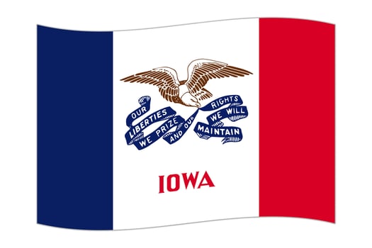 Waving flag of the Iowa state. Vector illustration.
