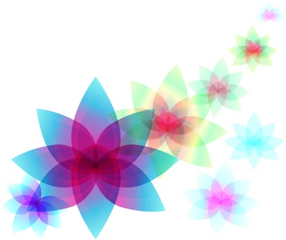 line composition of colorful flowers in various gradient tones, green blue pink yellow vector