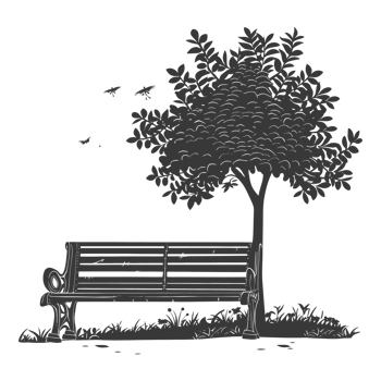 AI generated Silhouette Park bench black color only png