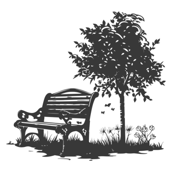 AI generated Silhouette Park bench black color only png