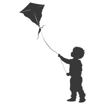 AI generated Silhouette little boy playing kite black color only png