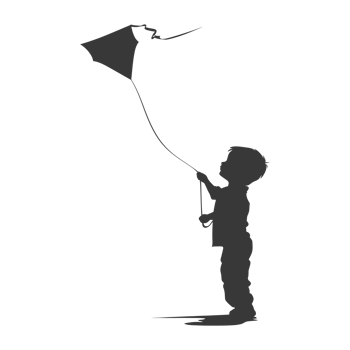 AI generated Silhouette little boy playing kite black color only png