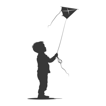 AI generated Silhouette little boy playing kite black color only png
