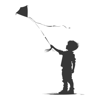 AI generated Silhouette little boy playing kite black color only png