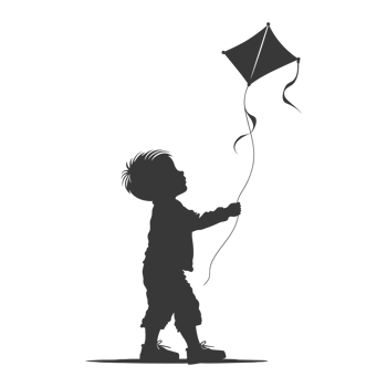AI generated Silhouette little boy playing kite black color only png