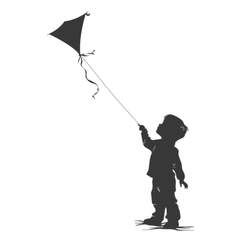 AI generated Silhouette little boy playing kite black color only png