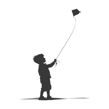 AI generated Silhouette little boy playing kite black color only png