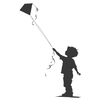 AI generated Silhouette little boy playing kite black color only png