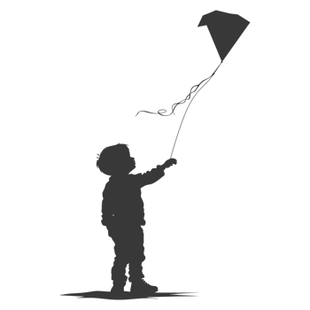 AI generated Silhouette little boy playing kite black color only png
