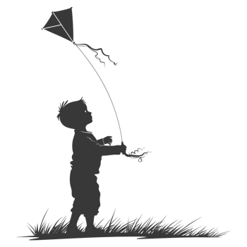 AI generated Silhouette little boy playing kite black color only png