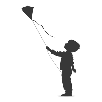 AI generated Silhouette little boy playing kite black color only png