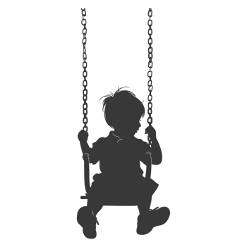 AI generated Silhouette little boy playing swing in the playground black color only png